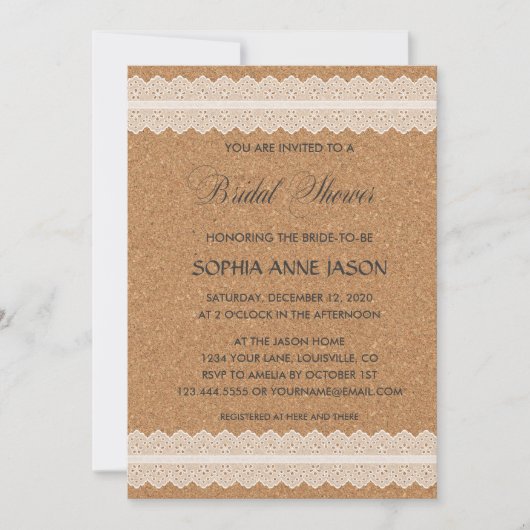  Lace Wine Cork BRIDAL SHOWER Kaart (Voorkant)