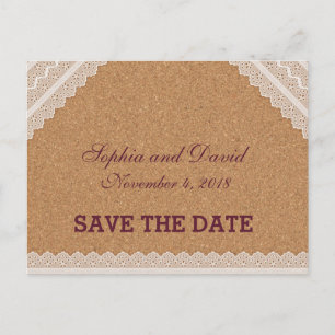  Lace Wine Cork Wedding BEWAREN DE DATUM Aankondigingskaart