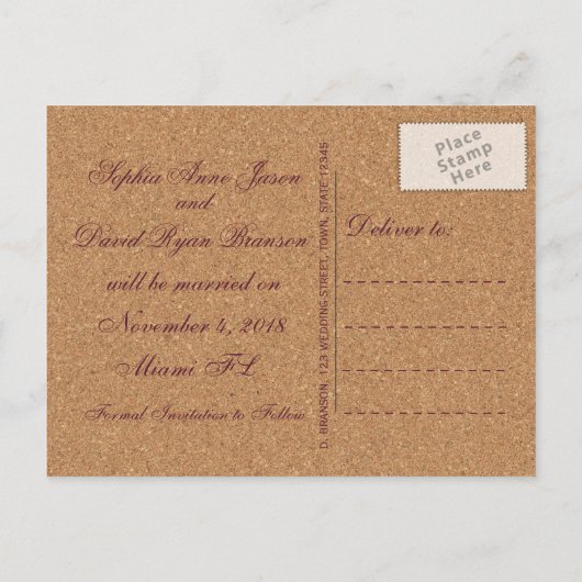  Lace Wine Cork Wedding BEWAREN DE DATUM Aankondigingskaart (Achterkant)