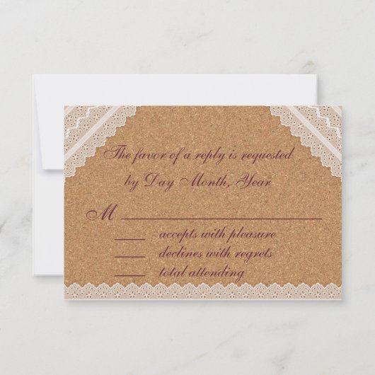  Lace Wine Cork Wedding RSVP (Achterkant)