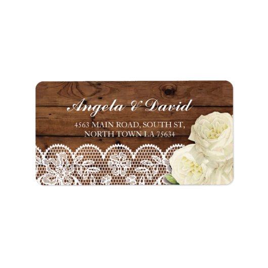 Lace Wood Bloemen Rustieke Elegante Adresetiketten Etiket (Voorkant)