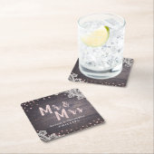 Lace wood blush glitter Mr en Mrs rustic bruiloft Kartonnen Onderzetters (Insitu)