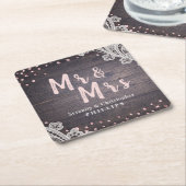 Lace wood blush glitter Mr en Mrs rustic bruiloft Kartonnen Onderzetters (Schuin)
