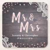 Lace wood blush glitter Mr en Mrs rustic bruiloft Kartonnen Onderzetters (Voorkant)