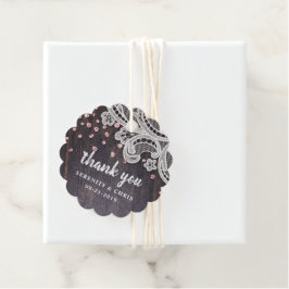 Lace wood blush glitter rustige bruiloft bedankt bedankjes labels