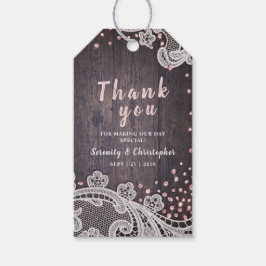 Lace wood blush glitter rustige bruiloft bedankt cadeaulabel