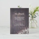 Lace wood blush glitter rustige trouwdetails informatiekaartje (Staand voorkant)