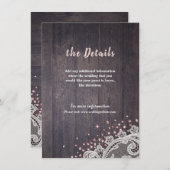 Lace wood blush glitter rustige trouwdetails informatiekaartje (Voorkant / Achterkant)