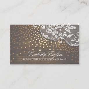 Lace Wood en Gold Confetti Rustic Land Visitekaartje