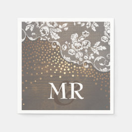 Lace Wood Goud Confetti Rustiek Land Servetten