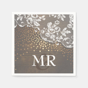 Lace Wood Goud Confetti Rustiek Land Servetten
