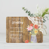 Lace Wood Mason Jar Floral Wedding Invitation Kaart (Staand voorkant)