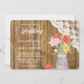 Lace Wood Mason Jar Floral Wedding Invitation Kaart (Voorkant)