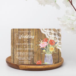 Lace Wood Mason Jar Floral Wedding Invitation Kaart