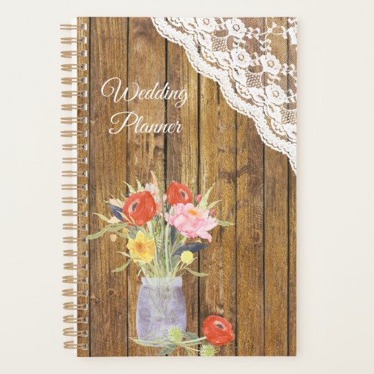 Lace Wood Mason Jar Floral Wedding Planner (Voorkant)