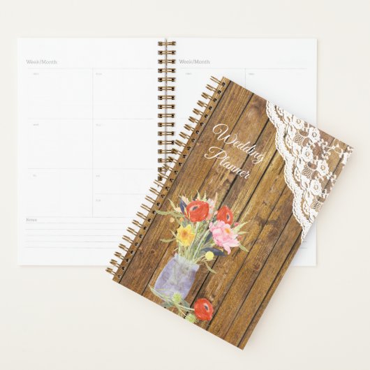 Lace Wood Mason Jar Floral Wedding Planner (Display)