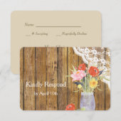 Lace Wood Mason Jar Floral Wedding RSVP (Voorkant / Achterkant)