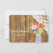 Lace Wood Mason Jar Floral Wedding RSVP (Voorkant)