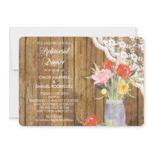 Lace Wood Mason Jar repetitie diner uitnodiging