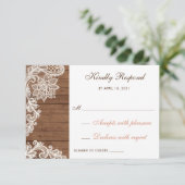 Lace Wood Rustic Respond RSVP Card Wedding (Staand voorkant)