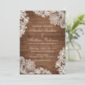 Lace Wood Rustic Wedding Invitation Kaart (Staand voorkant)
