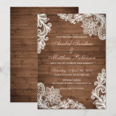 Lace Wood Rustic Wedding Invitation Kaart (Voorkant / Achterkant)