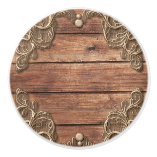 Lace Wood Rustic Western Elegant Farmhouse Keramische Knop (Voorkant)