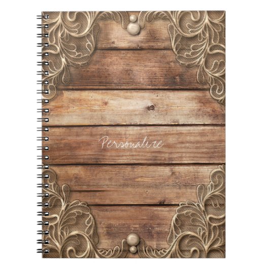 Lace Wood Rustic  Western Elegant Farmhouse Notitieboek (Voorkant)