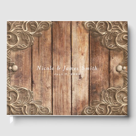 Lace Wood Rustic  Western Elegant Wedding Gastenboek (Voorkant)