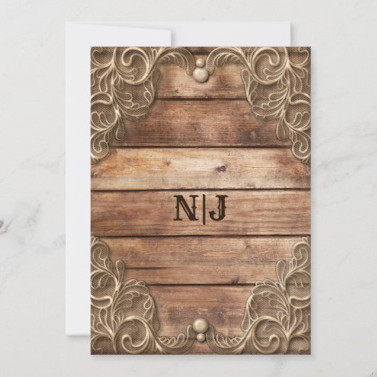 Lace Wood Rustic  Western Elegant Wedding Kaart (Achterkant)
