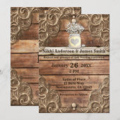 Lace Wood Rustic  Western Elegant Wedding Kaart (Voorkant / Achterkant)