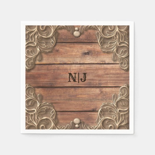 Lace Wood Rustic Western Elegant Wedding Servet (Voorkant)