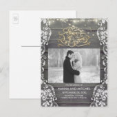 Lace Wood String Lights Rustieke foto Sla de datum Aankondigingskaart (Voorkant / Achterkant)