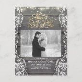 Lace Wood String Lights Rustieke foto Sla de datum Aankondigingskaart (Voorkant)