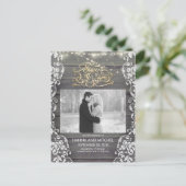 Lace Wood String Lights Rustieke foto Sla de datum Aankondigingskaart (Staand voorkant)