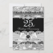 Lace & Zilveren Parel Boog 25e Verjaardagsuitnodig Kaart (Voorkant)