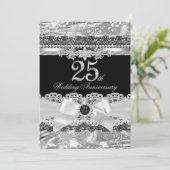 Lace & Zilveren Parel Boog 25e Verjaardagsuitnodig Kaart (Staand voorkant)