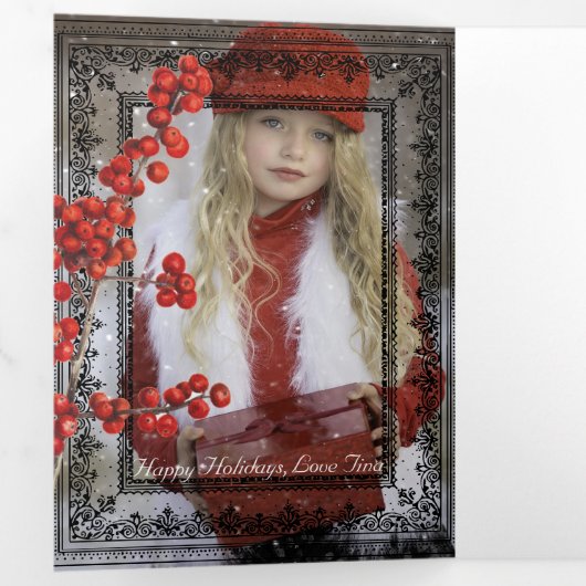 Lace Zwart Grenzen Rood Gepersonaliseerd Wit Scrip Drieluik Wenskaart (Binnenzijde eerst)