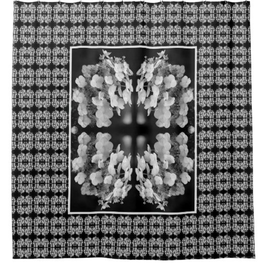 Lacecap Hydrangea zwart-wit Abstract Douchegordijn (Voorkant)