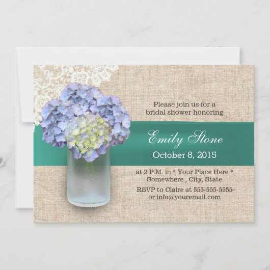 Laced Burlap Hydrangea & Mason Jar Vrijgezellenfee Kaart (Voorkant)