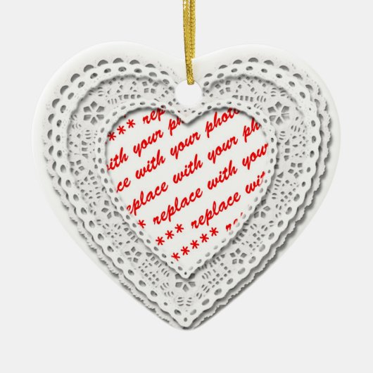 Laced Heart Shaped Photo Lijst Sjabloon Keramisch Ornament (Voorkant)