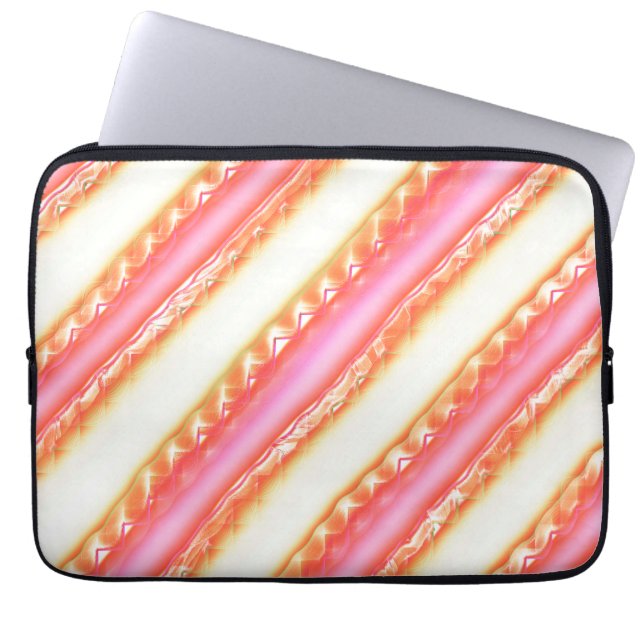Lacelike op brede strepen in zijderoze tot beige laptop sleeve (Voorkant)