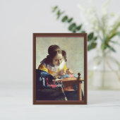 Lacemaker, Français La Dentelière, door Vermeer Briefkaart (Staand voorkant)