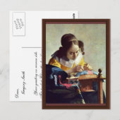 Lacemaker, Français La Dentelière, door Vermeer Briefkaart (Voorkant / Achterkant)