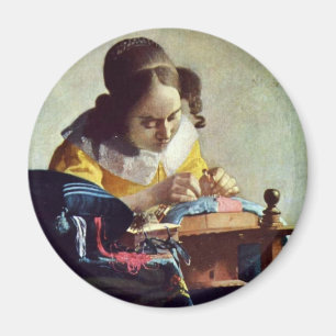 Lacemaker, Français La Dentelière, door Vermeer Magneet