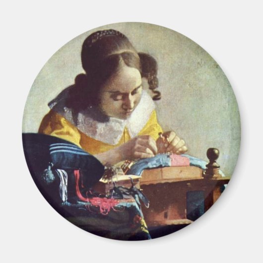 Lacemaker, Français La Dentelière, door Vermeer Magneet (Voorkant)
