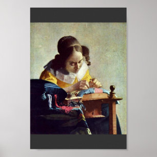 Lacemaker, Français La Dentelière, door Vermeer Poster