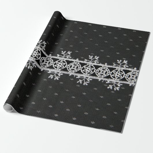lacework line on black background cadeaupapier (Uitgerold)