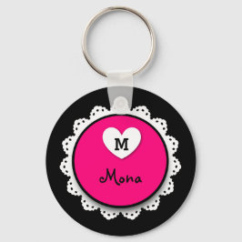 Lacey Circle Monogram en naam V09 PINK Sleutelhanger
