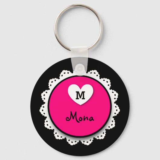 Lacey Circle Monogram en naam V09 PINK Sleutelhanger (Voorkant)